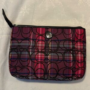 Coach Poppy Tartan Plaid Pink Travel Make up Clutch